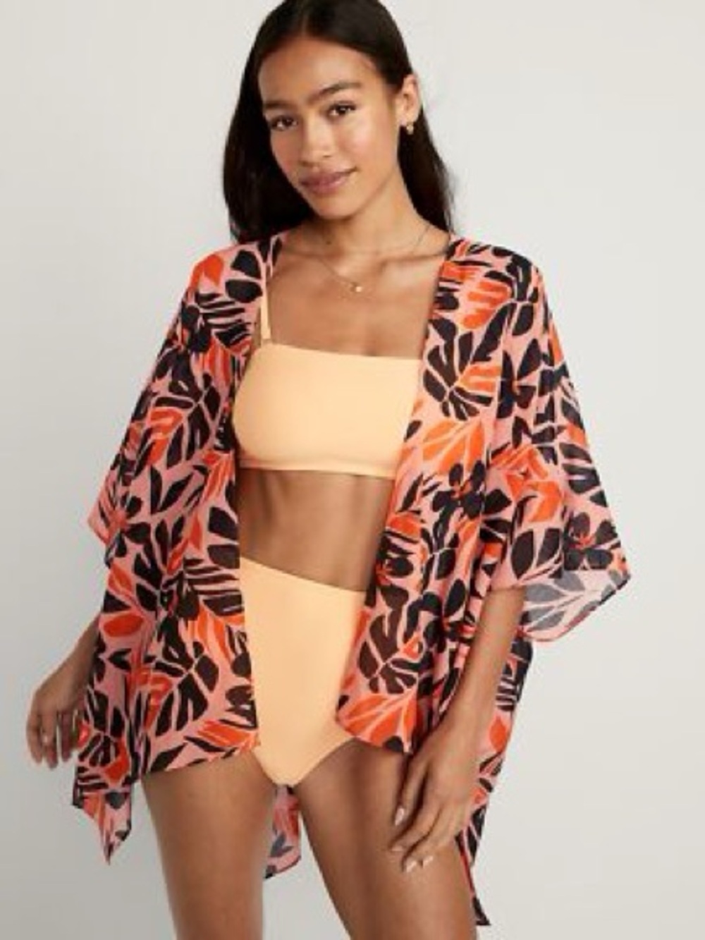 Old navy orange palm tropical leaves beach swim cover up